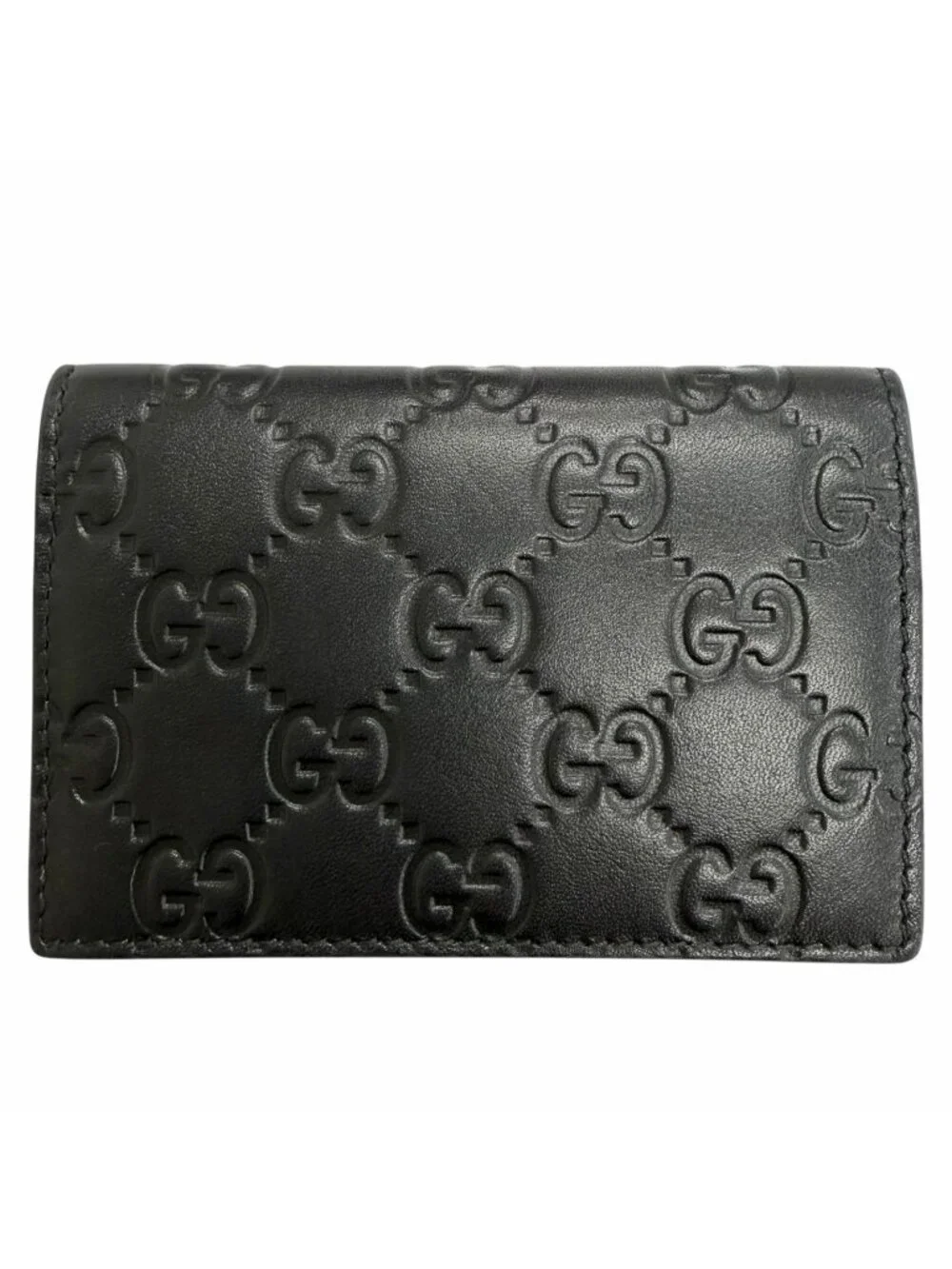 Gucci GG Emblem Card Case Leather Guccissima Bifold Business Holder Black